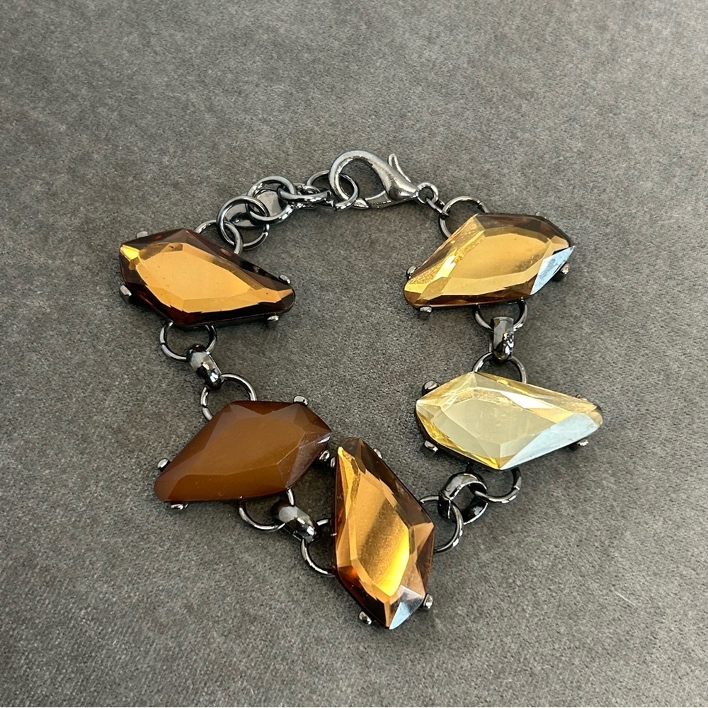 Brown Amber yellow copper bronze coloured irregular shaped gem jewelled bracelet